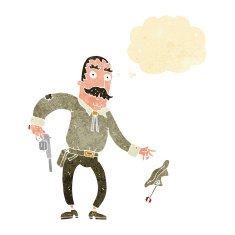 cartoon wild west cowboy with thought bubble N2