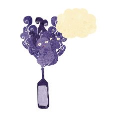 cartoon ghost in bottle with thought bubble N2