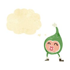 cartoon funny christmas creature with thought bubble