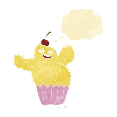 cartoon cupcake monster with thought bubble N2