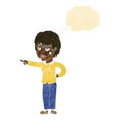 cartoon woman pointing with thought bubble N24