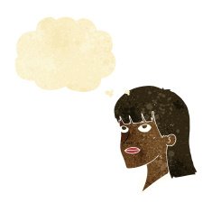 cartoon serious woman with thought bubble N3