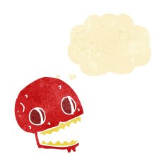 cartoon spooky skull with thought bubble N23