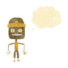 funny cartoon robot with thought bubble N6