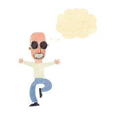cartoon old man wearing big glasses with thought bubble N2