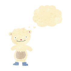 cartoon teddy polar bear wearing boots with thought bubble