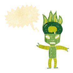 funny cartoon robot with thought bubble N7