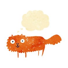 cartoon furry cat with thought bubble