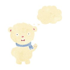 cartoon polar bear wearing scarf with thought bubble N2