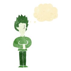 cartoon vampire man with thought bubble N11