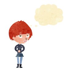 cartoon nervous woman with thought bubble N6