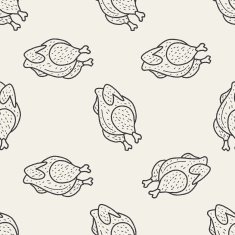 Roast chicken doodle drawing seamless pattern background N2