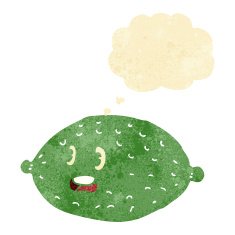 cartoon lime with thought bubble
