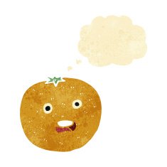 cartoon orange with thought bubble