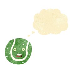 cartoon tennis ball with thought bubble