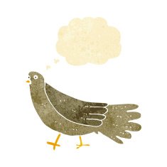 cartoon bird with thought bubble N29