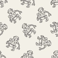 robot doodle seamless pattern background N16