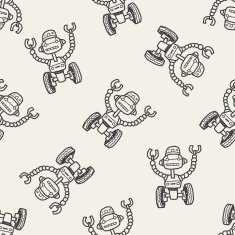 robot doodle seamless pattern background N43