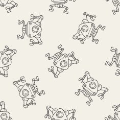 robot doodle seamless pattern background N64