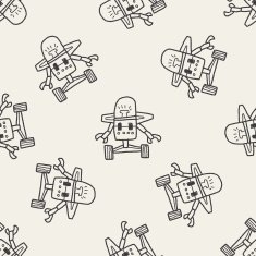 robot doodle seamless pattern background N76