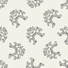 robot doodle seamless pattern background N86