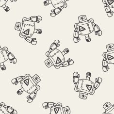 robot doodle seamless pattern background N87