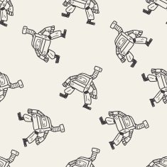 robot doodle seamless pattern background N92