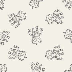 robot doodle seamless pattern background N99