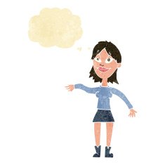 cartoon woman making hand gesture with thought bubble N2