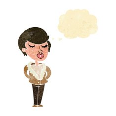 cartoon cool relaxed woman with thought bubble N2