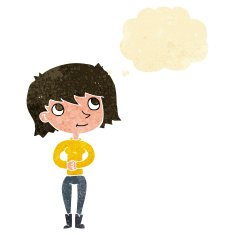 cartoon friendly woman with thought bubble N13