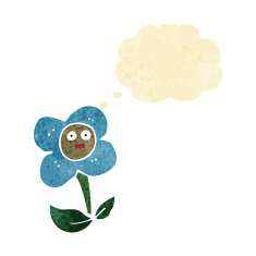 cartoon flower with face thought bubble