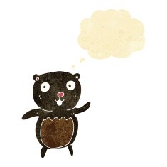 cartoon black bear cub with thought bubble N9