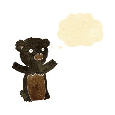 cartoon black bear cub with thought bubble N11