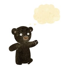 cartoon black bear cub with thought bubble N12