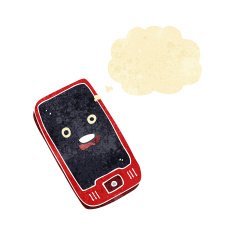 cartoon mobile phone with thought bubble