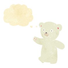 cartoon polar bear cub with thought bubble N10