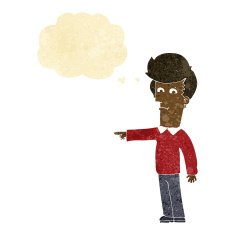 cartoon man pointing with thought bubble N23