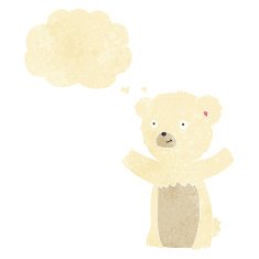 cartoon polar bear cub with thought bubble N13