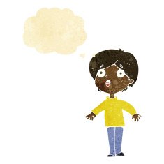 cartoon surprised man with thought bubble N7