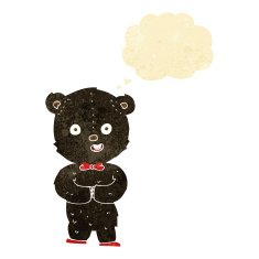 cartoon teddy black bear with thought bubble N2