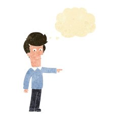 cartoon man pointing with thought bubble N24
