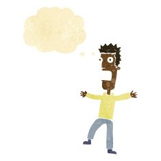 cartoon terrified man with thought bubble N28