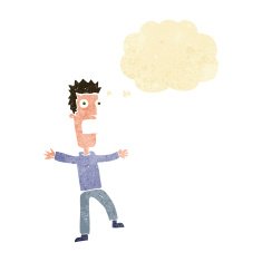 cartoon terrified man with thought bubble N29