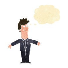 cartoon happy man with thought bubble N72