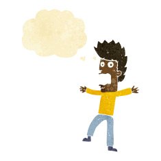 cartoon terrified man with thought bubble N30