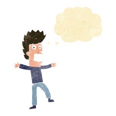 cartoon terrified man with thought bubble N31