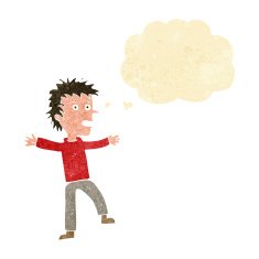 cartoon happy man with thought bubble N73