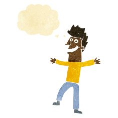 cartoon happy man with thought bubble N74