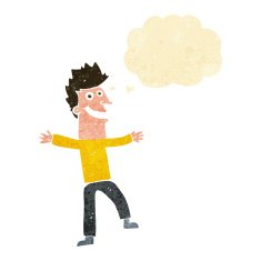 cartoon happy man with thought bubble N75